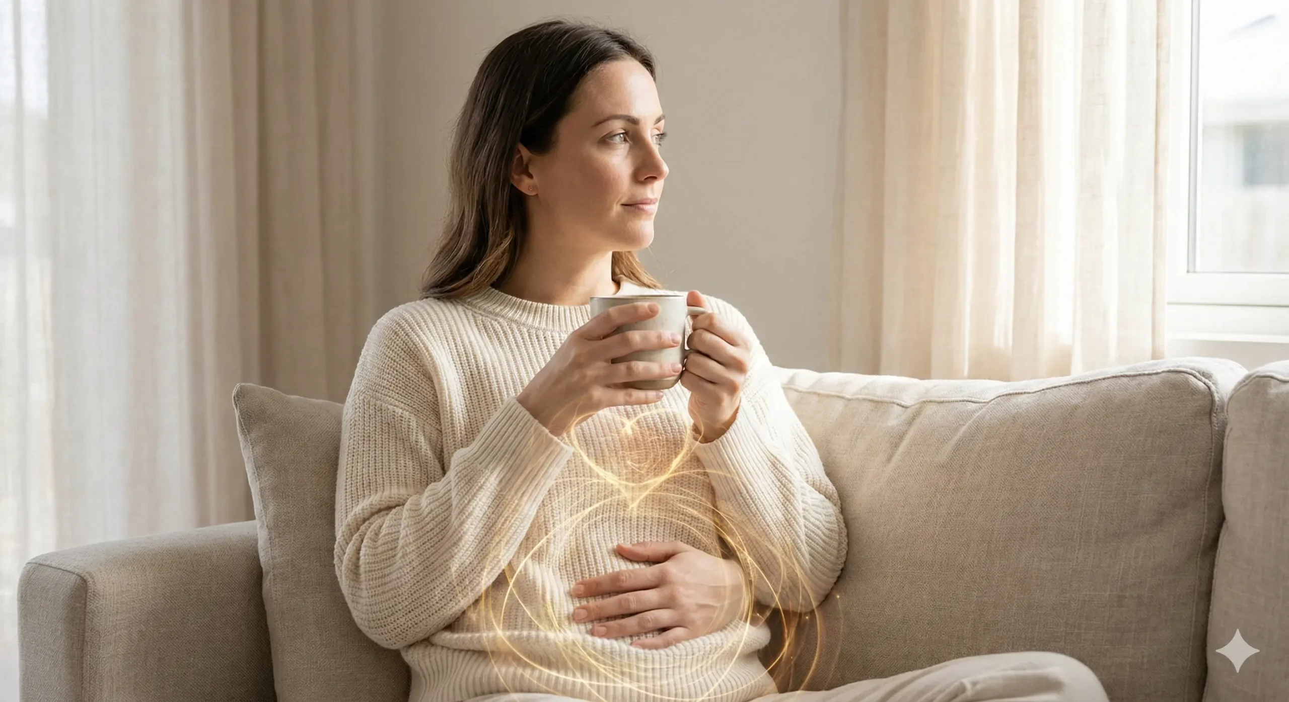 Woman supporting gut health to improve hormonal balance